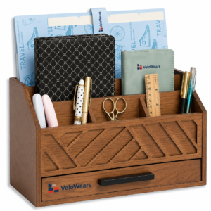 VeloWears Wooden Desktop Organizer with Drawer