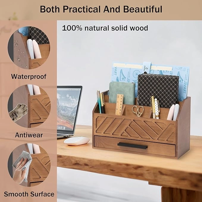 VeloWears Wooden Desktop Organizer with Drawer - Image 3