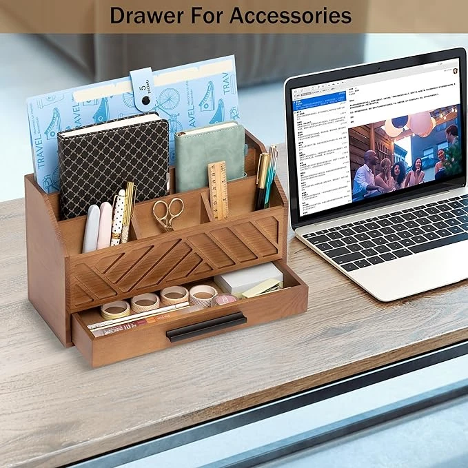 VeloWears Wooden Desktop Organizer with Drawer - Image 2