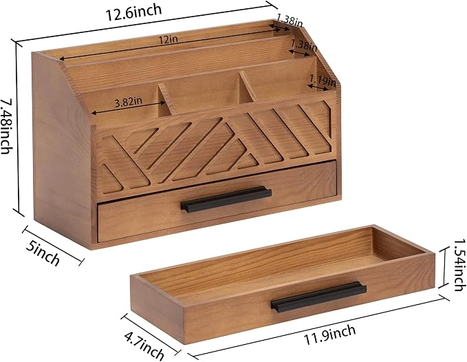 VeloWears Wooden Desktop Organizer with Drawer - Image 4