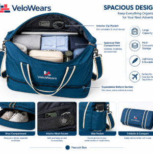Velowears |Expandable Peacock Blue Bag