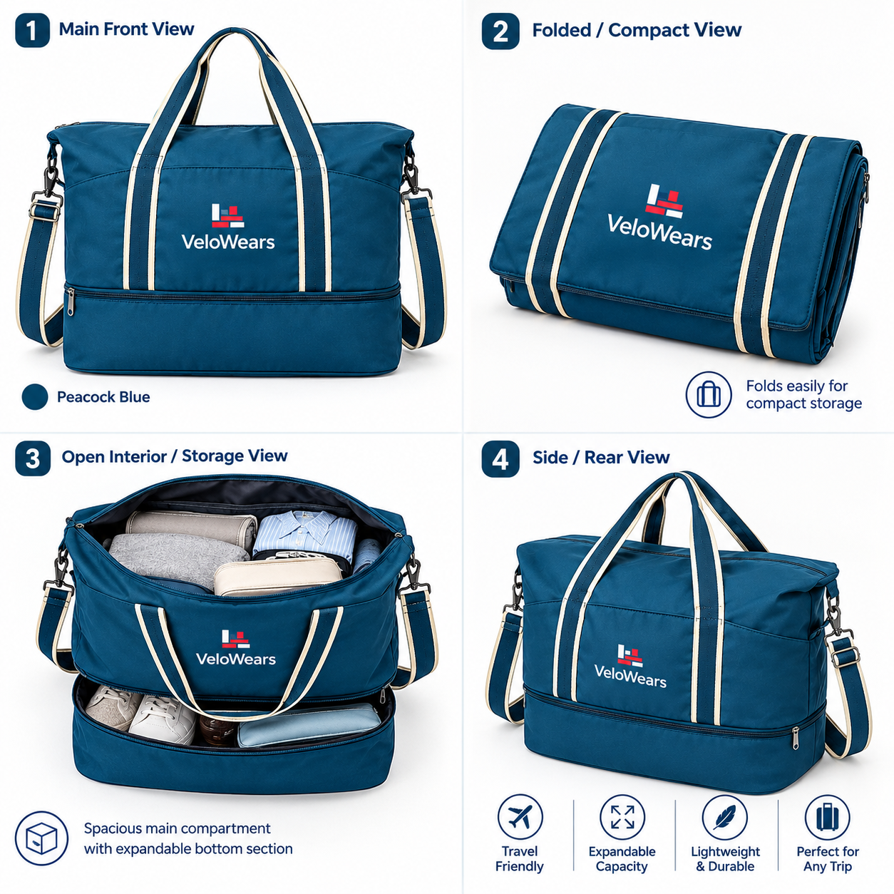 Velowears |Expandable Peacock Blue Bag - Image 2